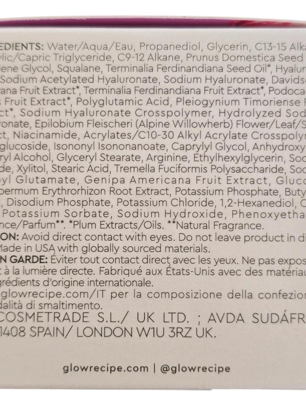 Glow Recipe NIB Plum Plump Refillable Hyaluronic Acid Moisturizer  1.7oz